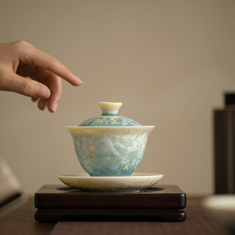 Crystalline Glaze Kiln-Transformed Sancai Gaiwan - 170ml