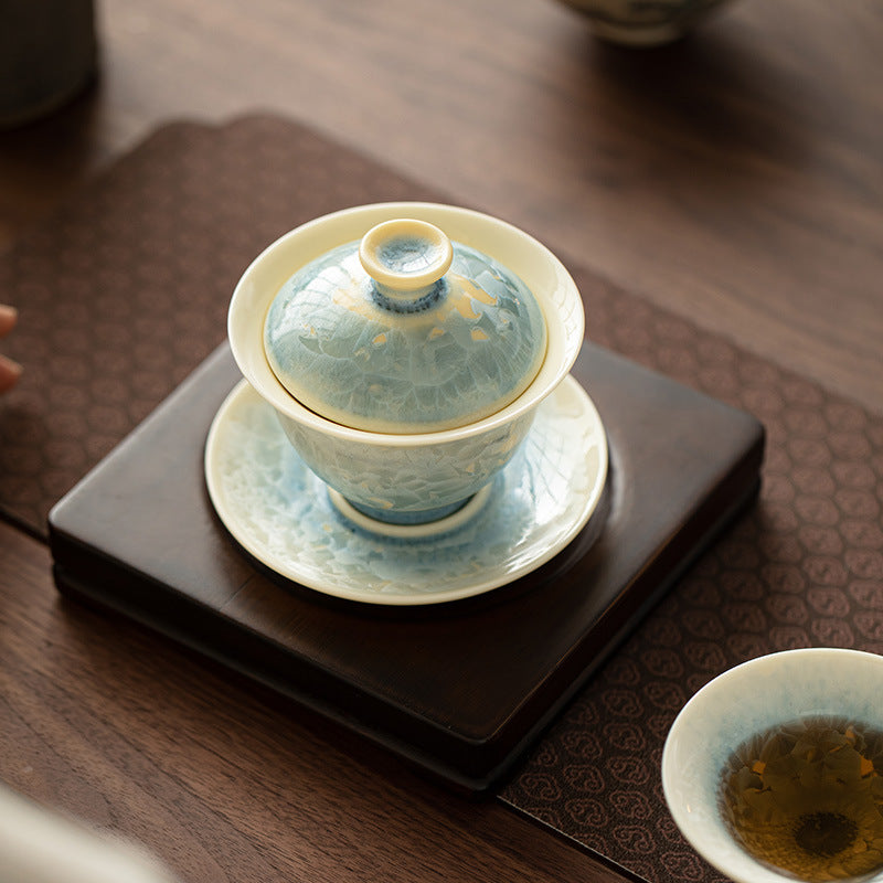 Crystalline Glaze Kiln-Transformed Sancai Gaiwan - 170ml