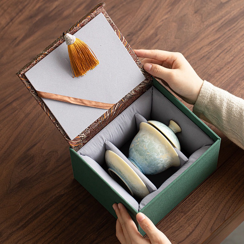Crystalline Glaze Kiln-Transformed Sancai Gaiwan - 170ml