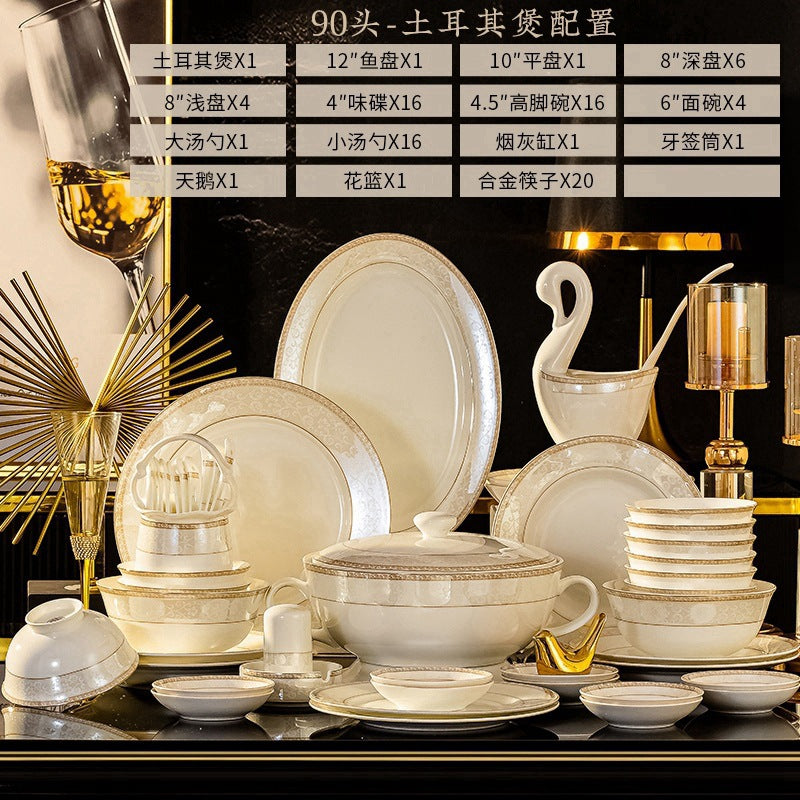 Jin Ge Si luxury white and gold dinnerware serving set