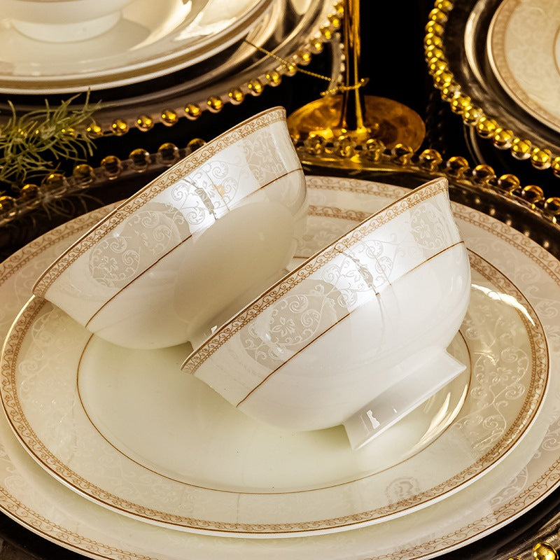 Jin Ge Si elegant white and gold porcelain dinnerware gift set
