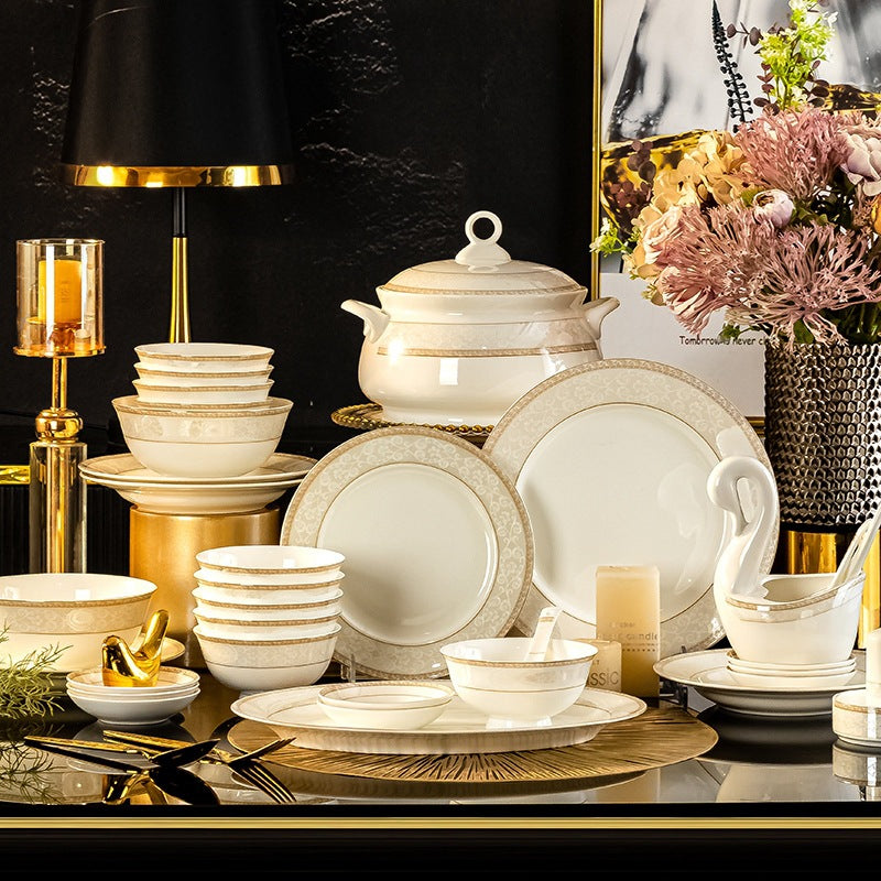 Jin Ge Si gold patterned high-bone china dinnerware serving pieces