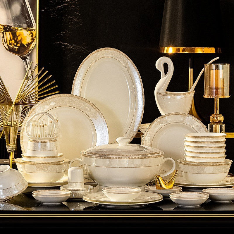 Jin Ge Si white and gold high-bone china dinnerware collection