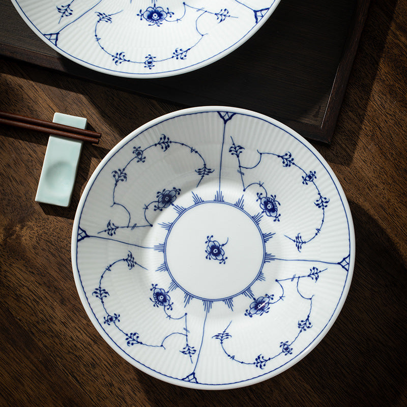 Jingdezhen blue and white Tangcao deep porcelain bowl with cobalt botanical vine motif