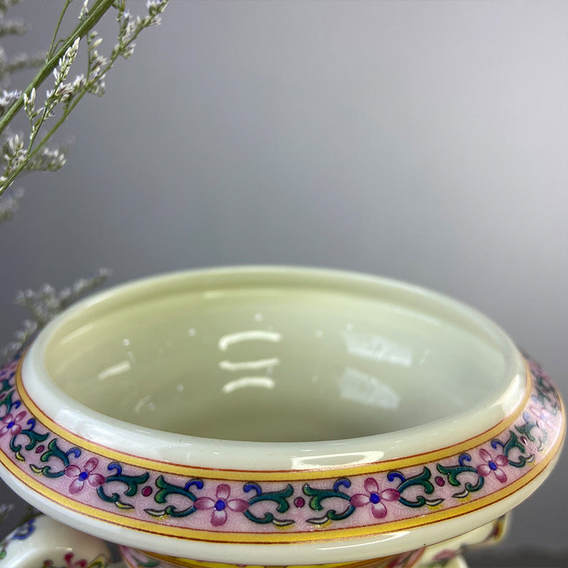 Famille rose porcelain vase rim and enamel detail