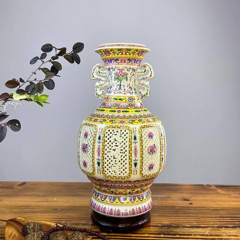 Jingdezhen openwork famille rose porcelain vase, 32 cm