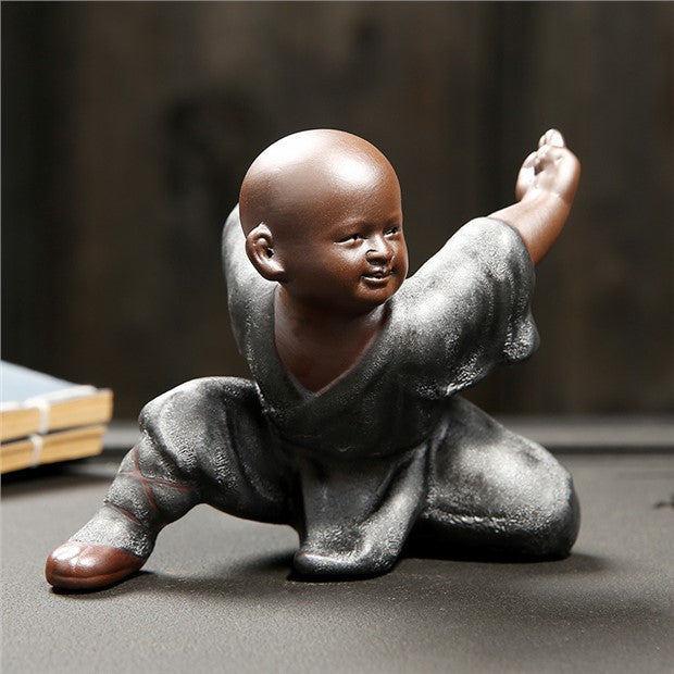 Kung Fu little monk tea pet figurine in grey robe