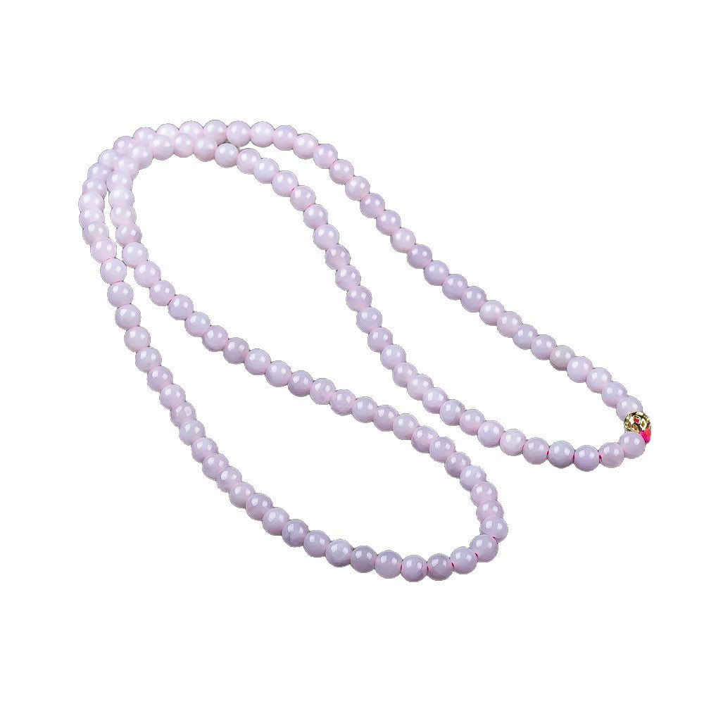 Pale violet jadeite 6mm necklace long strand detail
