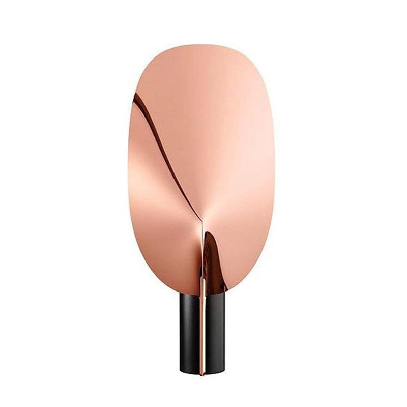 Rose-gold leaf-form sculptural table lamp, clean product view