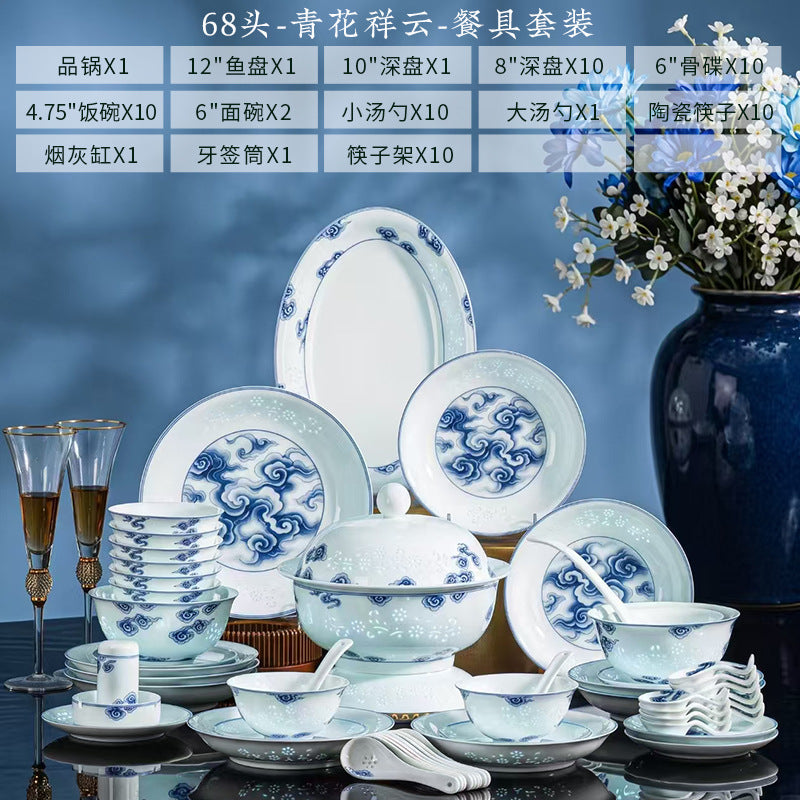 Linglong Xiangyun blue and white porcelain dining set lifestyle image