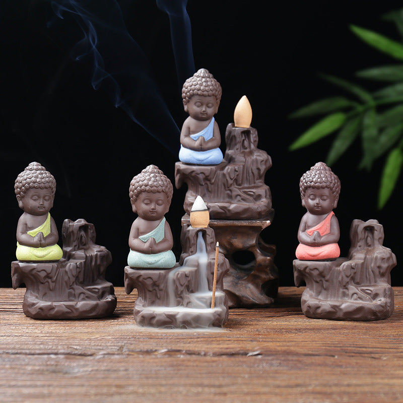 Four color options of little Buddha backflow incense burner