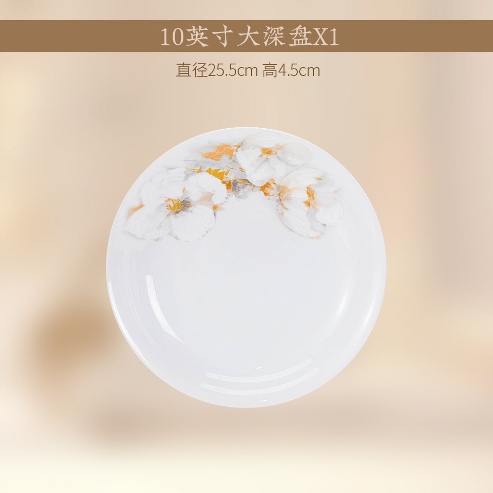Liu Jin Hua Kai white and gold blossom porcelain dinnerware platter detail