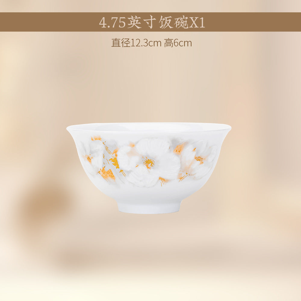 Liu Jin Hua Kai gold blossom porcelain rice bowl detail