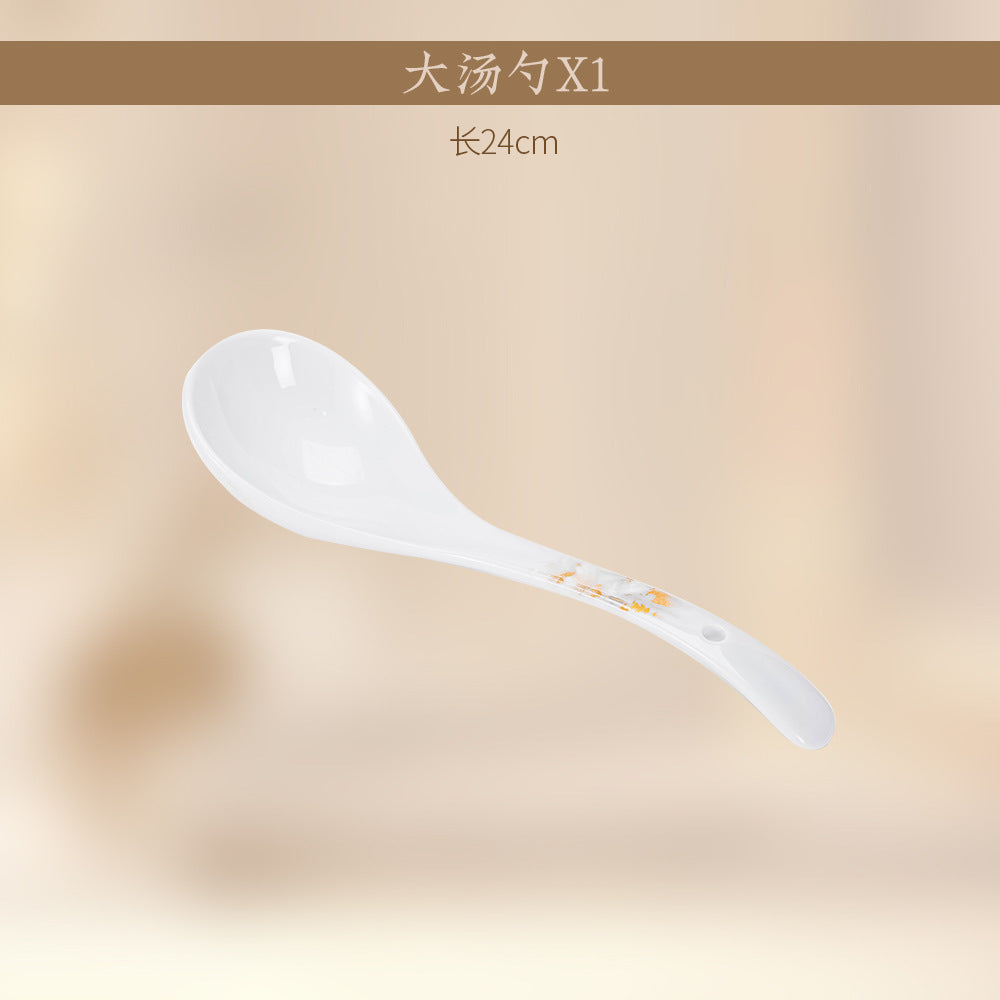 Liu Jin Hua Kai white porcelain serving spoon with gold blossom accent