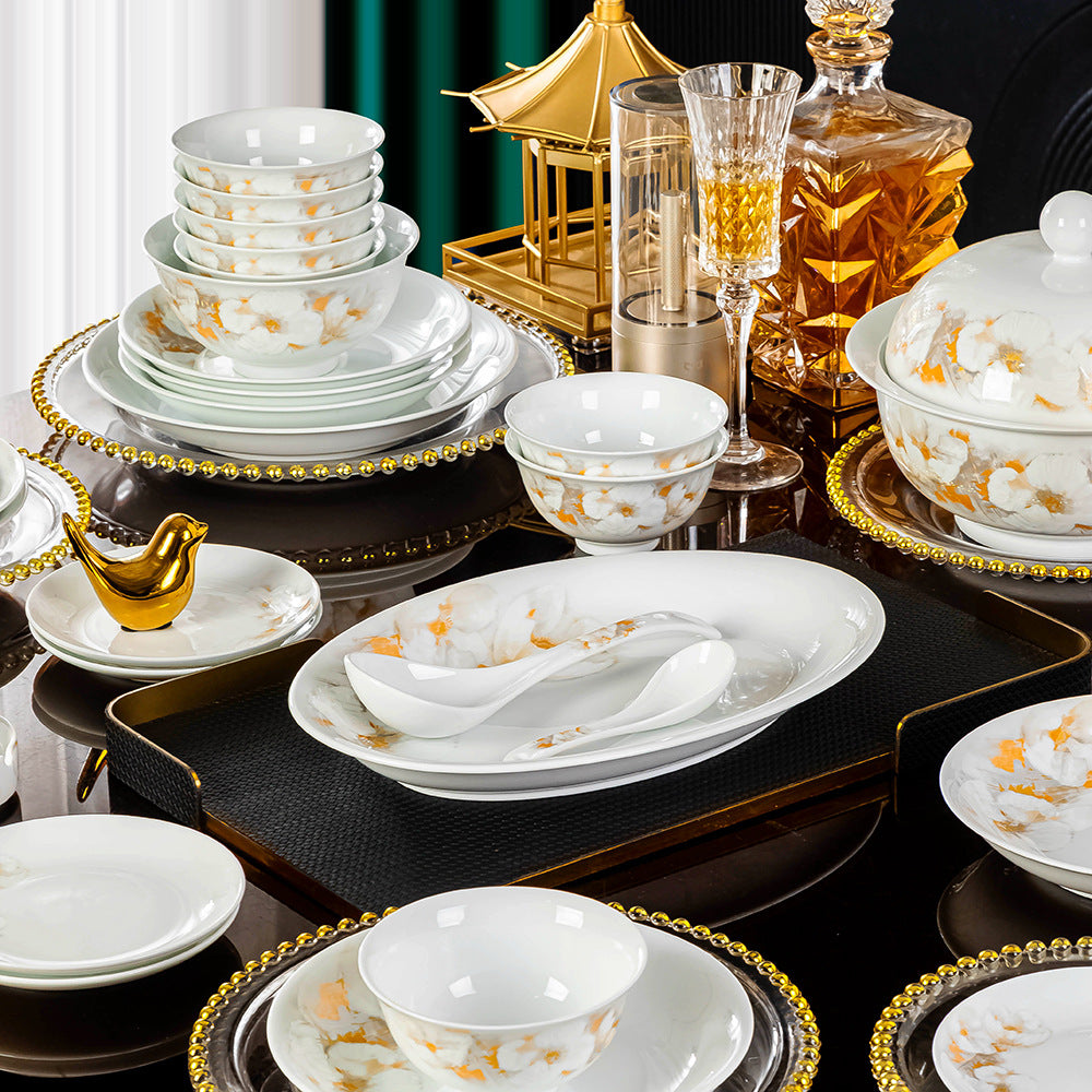Liu Jin Hua Kai luxury white and gold porcelain dinnerware table setting