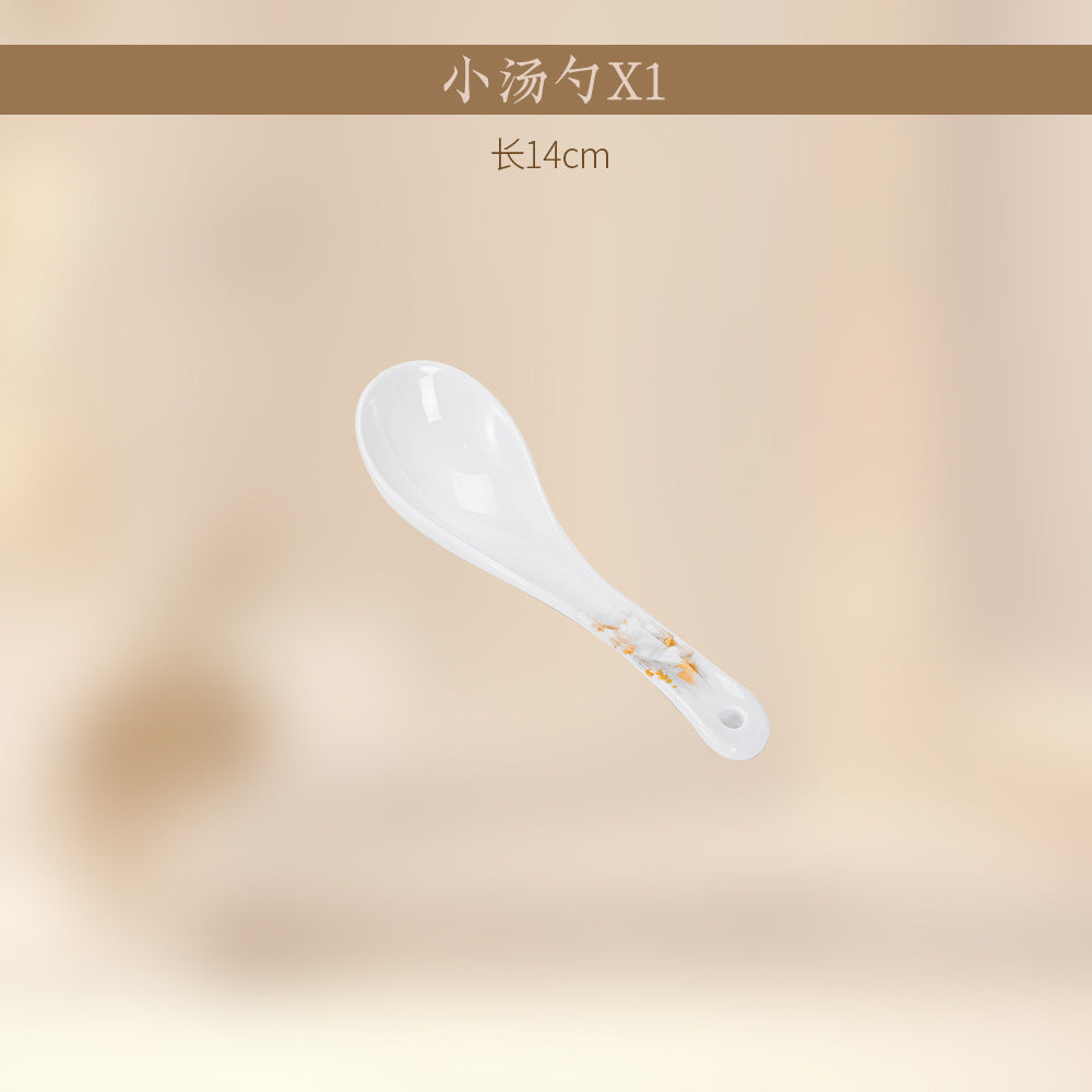 Liu Jin Hua Kai porcelain soup spoon with gold blossom accent