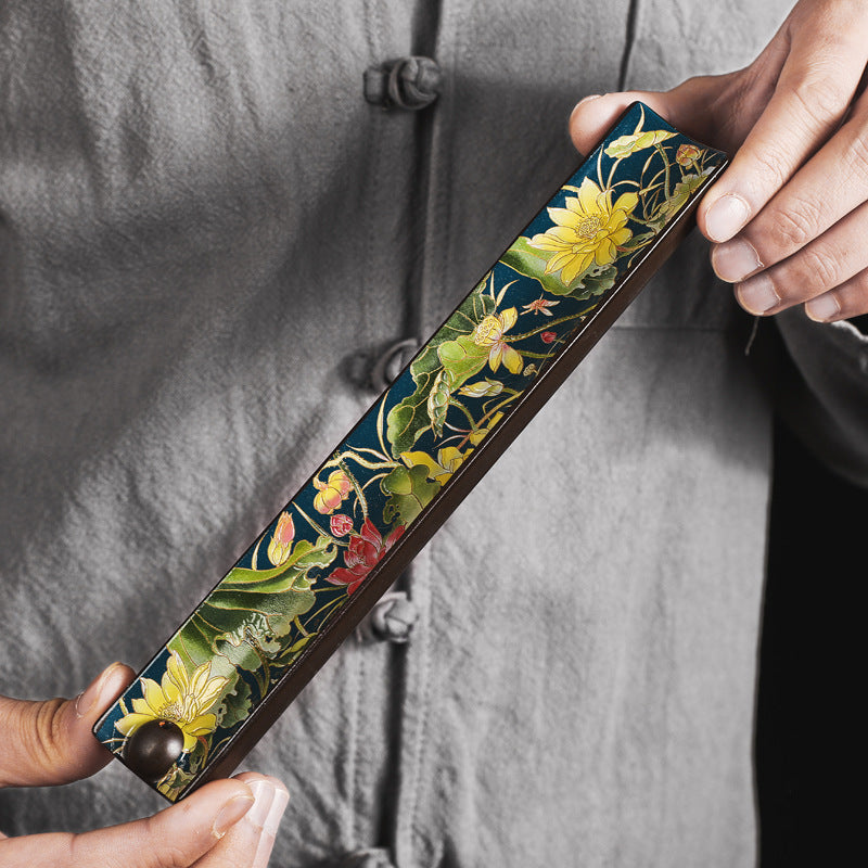 Lotus in bloom enamel-style ceramic incense stick holder