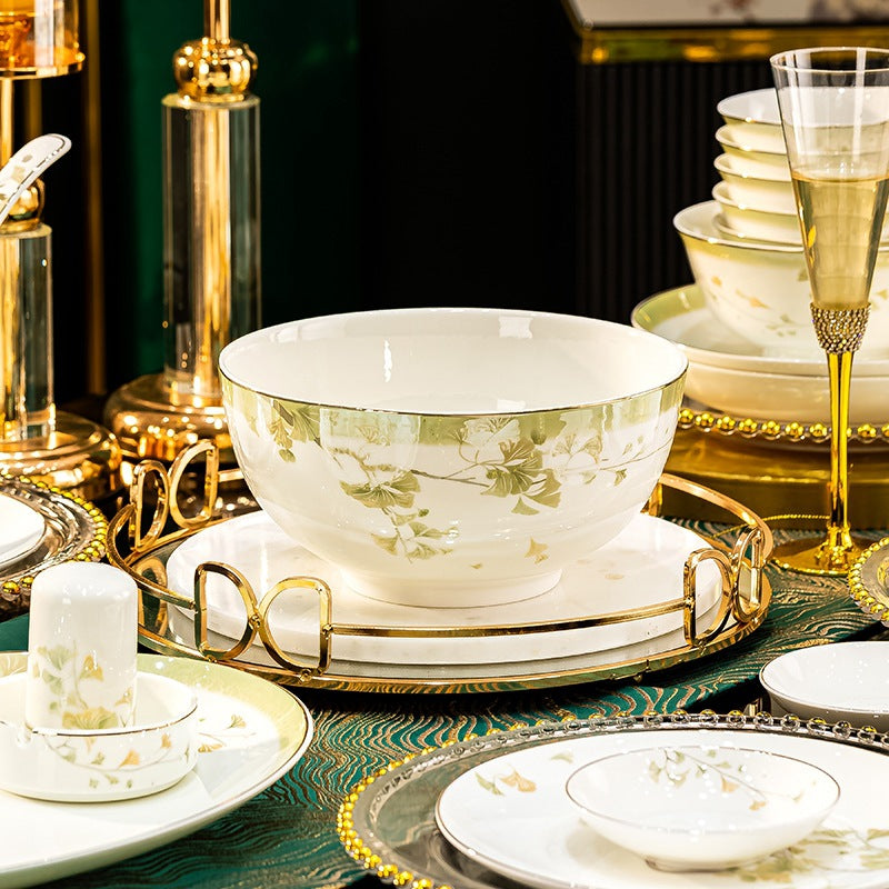 Lucky Star botanical gold bone china serving bowl display