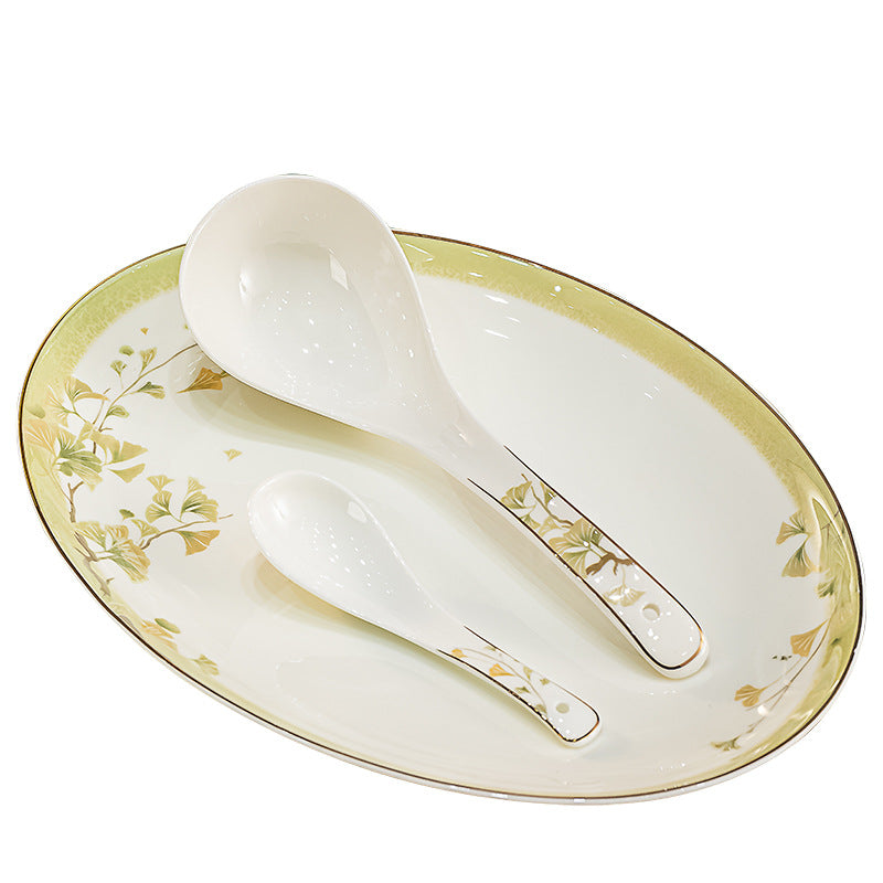 Lucky Star botanical gold serving platter and spoons detail