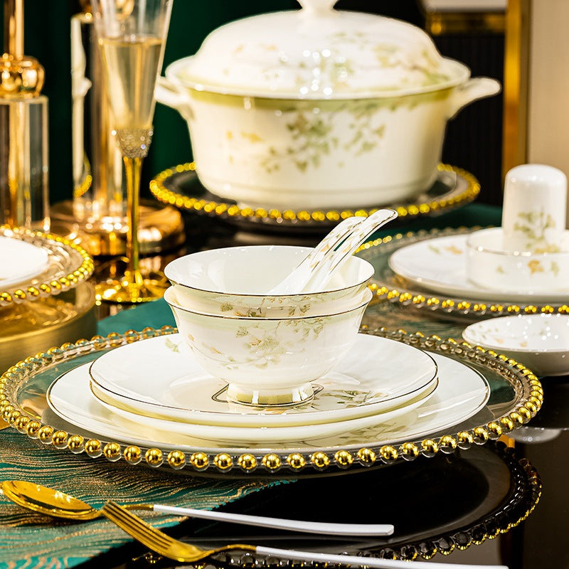 Lucky Star botanical gold bone china place setting detail