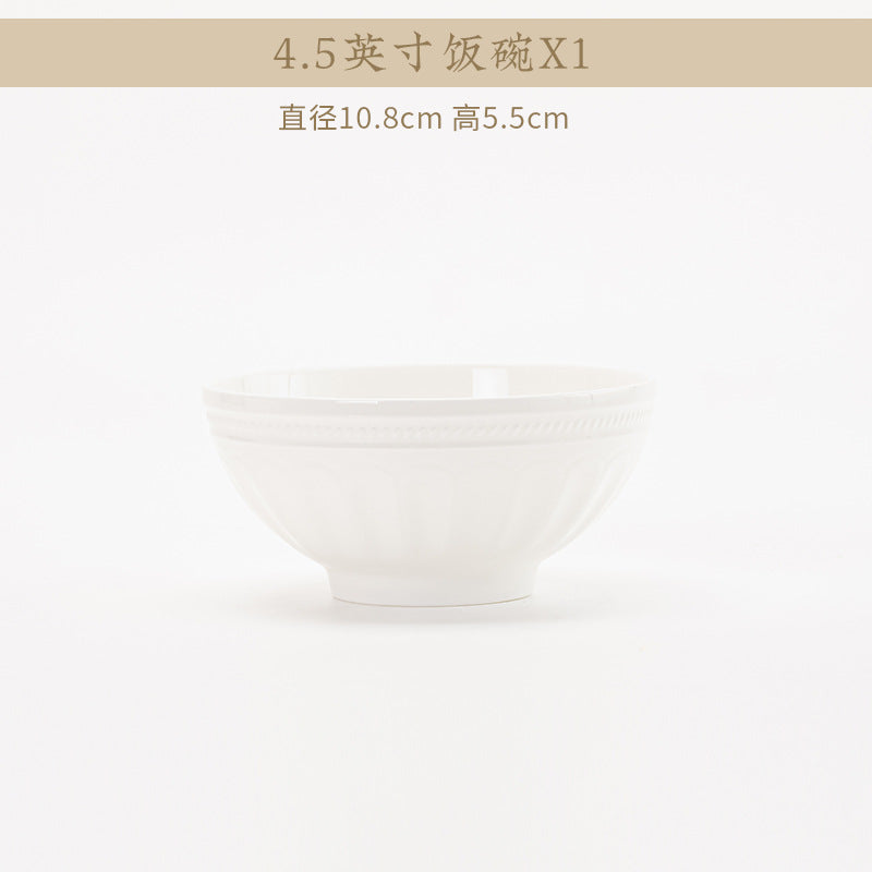 Luofu white embossed porcelain tableware piece detail