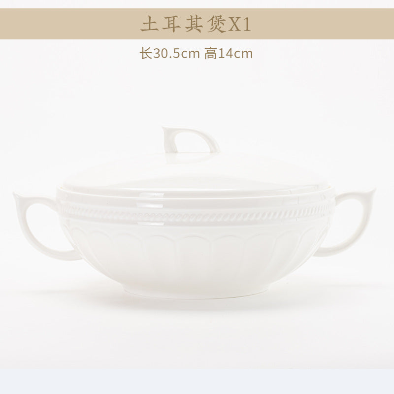 Luofu white relief porcelain bowl and plate detail