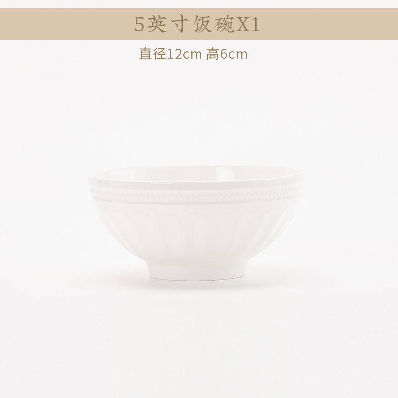 Luofu white relief porcelain tableware detail