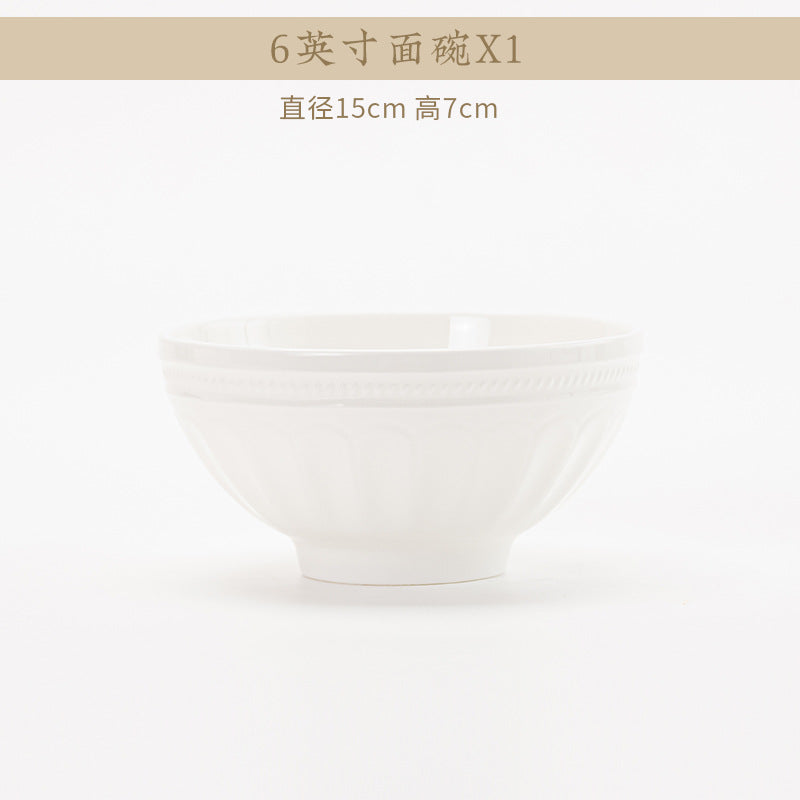 Luofu white embossed porcelain servingware size detail