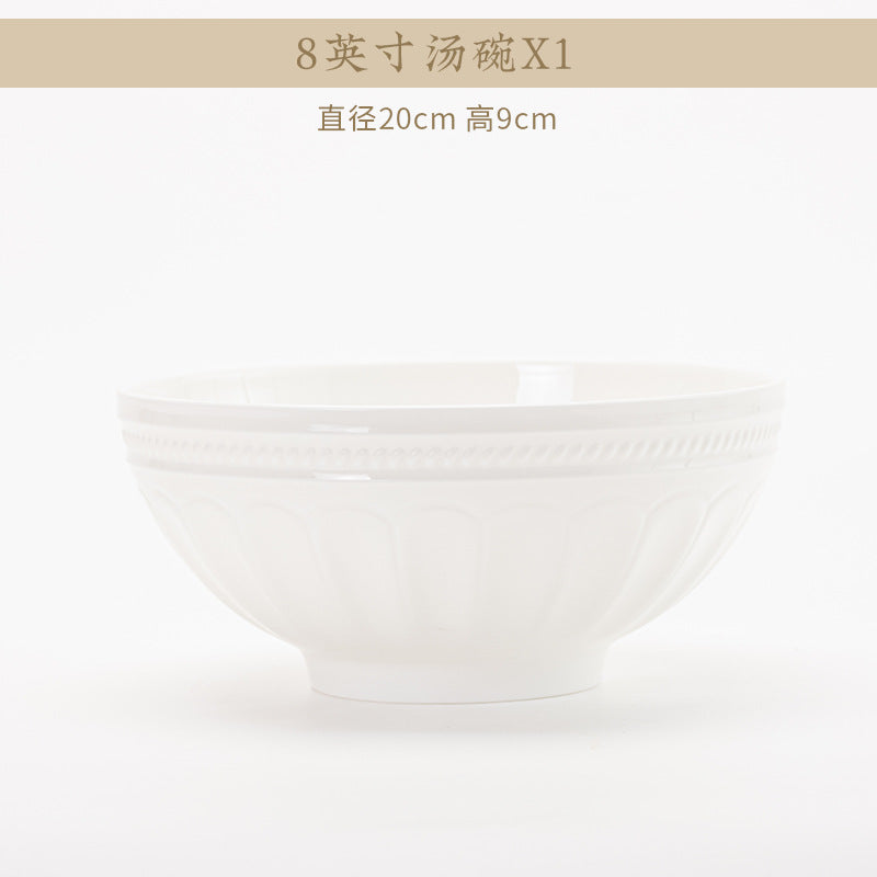Luofu white embossed porcelain bowl size detail