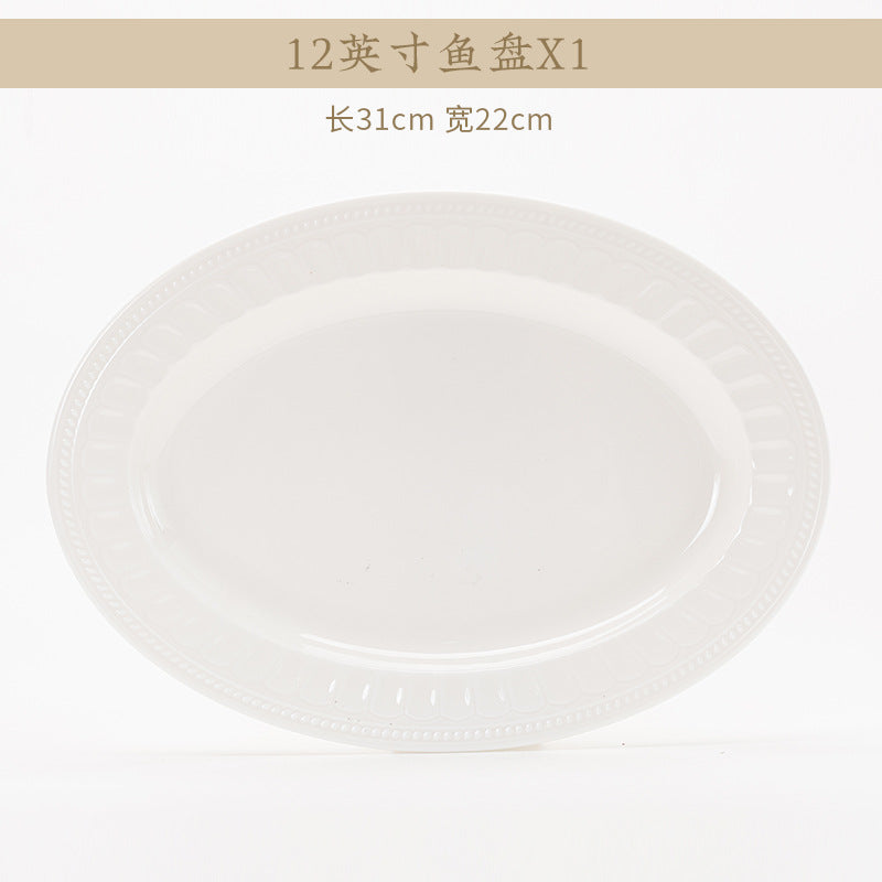 Luofu white porcelain relief tableware size detail