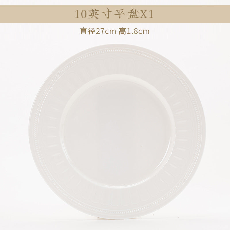 Luofu white porcelain embossed tableware detail