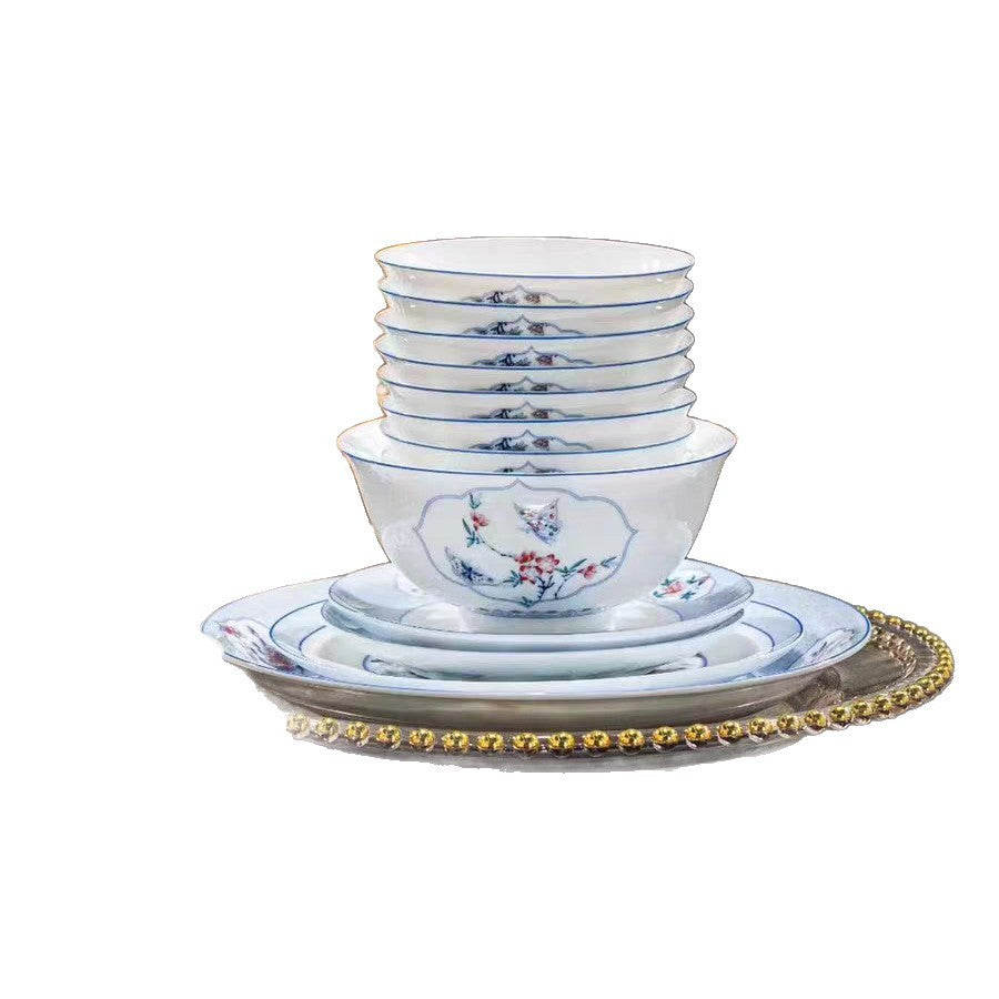 Man Yuan Chun Se floral porcelain tableware set composition detail