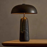 Arc Dome Marble & Travertine Mushroom Table Lamp – Black, Gold & Natural Stone Postmodern Light