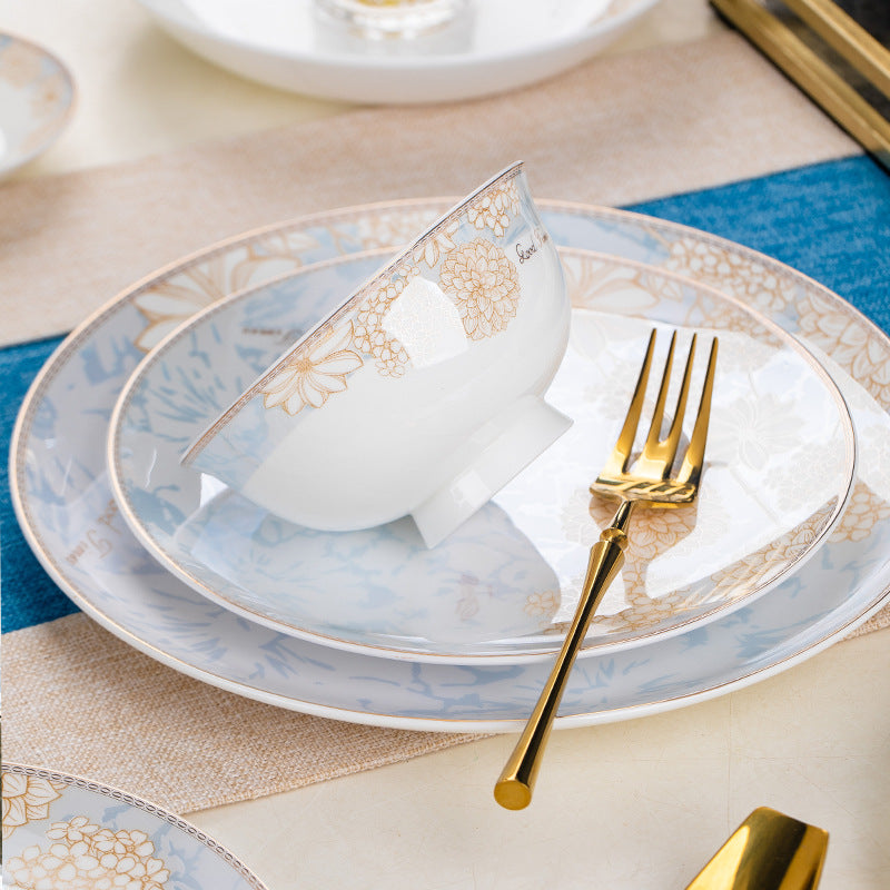 Meihao Shiguang pale blue and gold floral bone china place setting