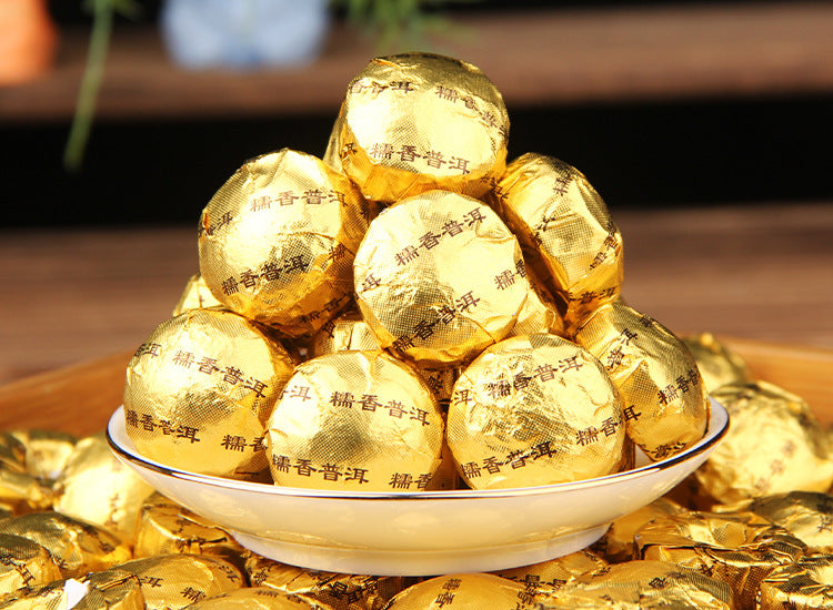 Gold foil wrapped sticky rice aroma ripe Pu-erh mini tuocha 500g