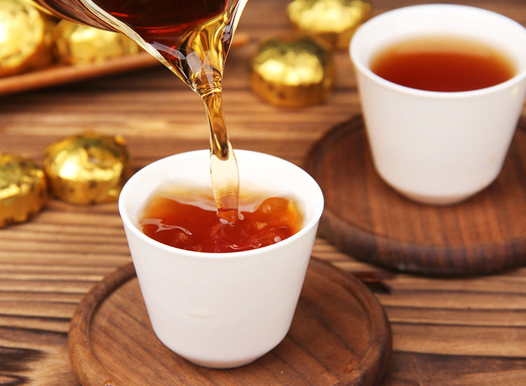Gold wrapped mini ripe Pu-erh tuocha for office and travel tea