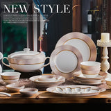Mingyue Xingxi Blush Pink Gold-Rim Bone China Dinnerware – Jingdezhen 58-Piece Western Tableware Set