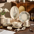 Mo Ran Hua Shi vintage botanical speckled ceramic tableware with floral bowls plates cups spoons and serving platter