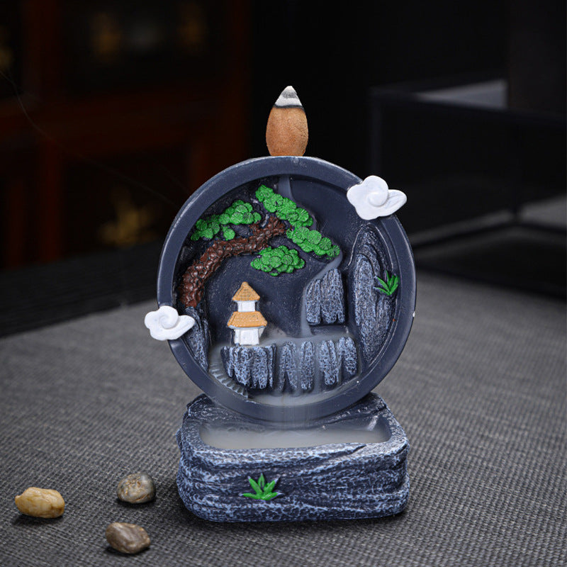 Moon gate pine pavilion miniature backflow incense burner