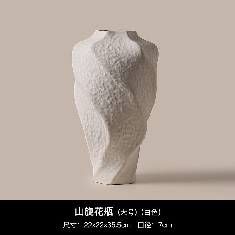 White large mountain spiral textured ceramic vase, 35.5 cm