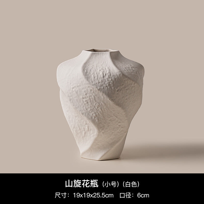 White small mountain spiral textured ceramic vase, 25.5 cm