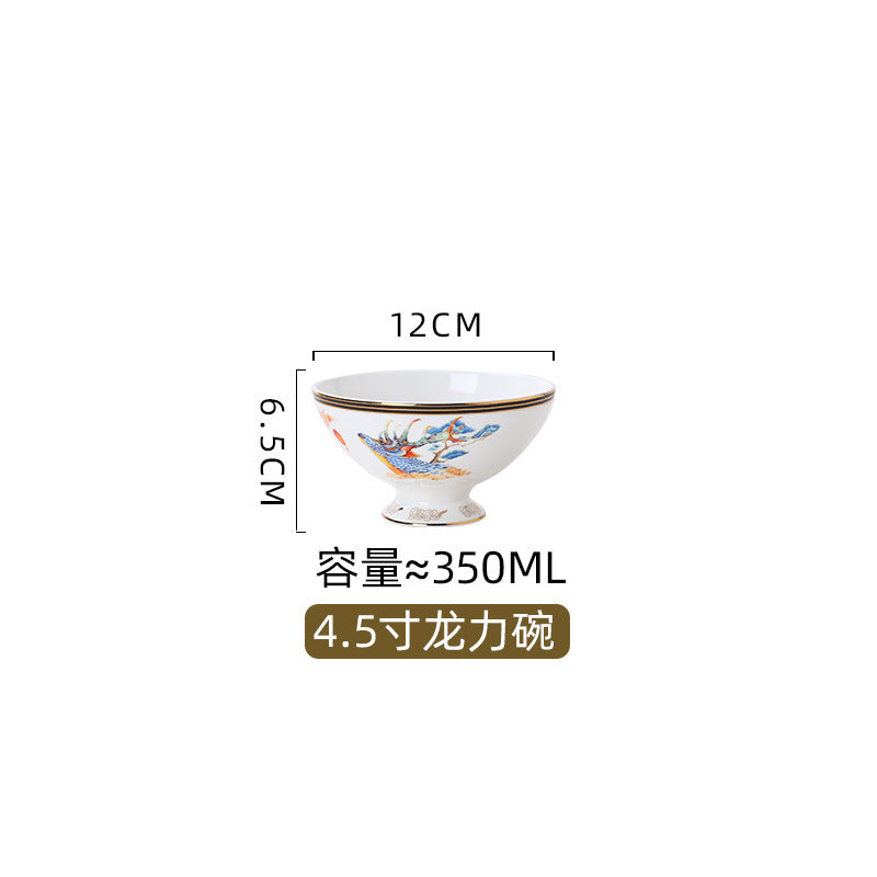 4.5 inch 350 ml pedestal bone china bowl with Chinese mythical beast motif