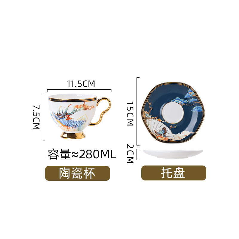 280 ml bone china cup with navy 15 cm saucer and gold rim