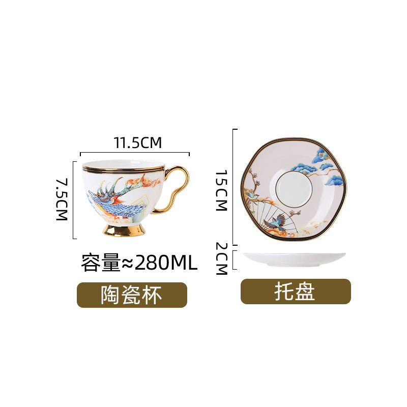 280 ml bone china cup with white 15 cm saucer and gold rim