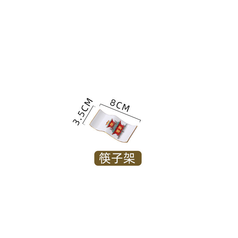 8 cm porcelain chopstick rest with Chinese palace motif
