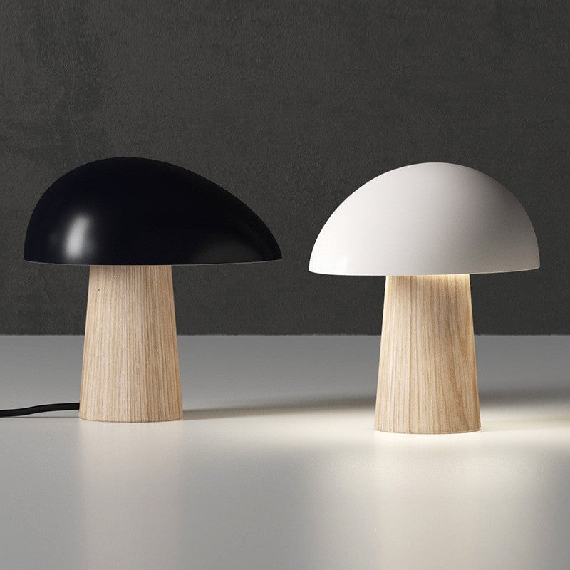 Black and white mushroom table lamps showing both available shade colors