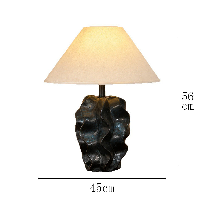 Black organic ceramic table lamp, approximately 45 cm wide and 56 cm high