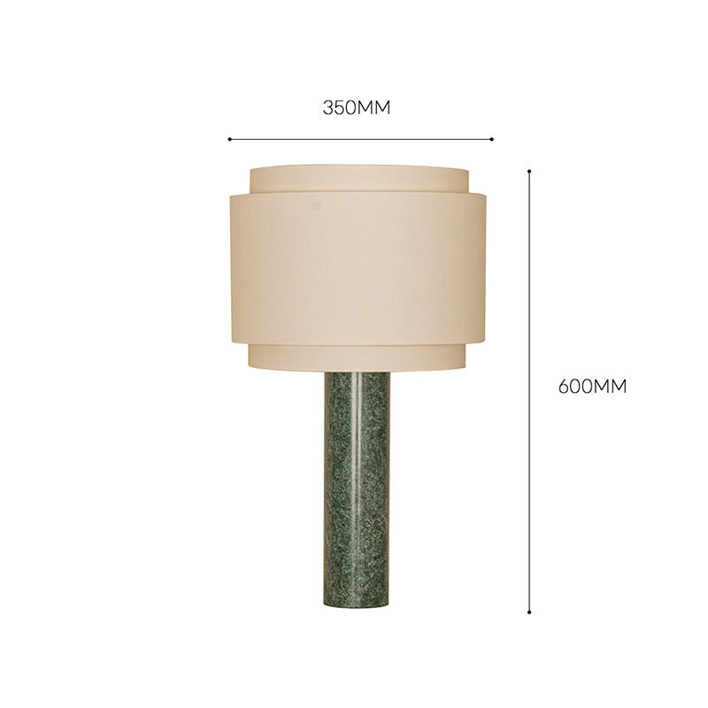 Olive green marble column table lamp, approximately 35 cm wide and 60 cm high