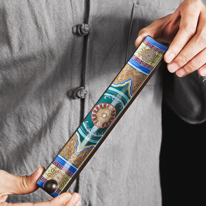 Palace mandala enamel-style ceramic incense stick holder
