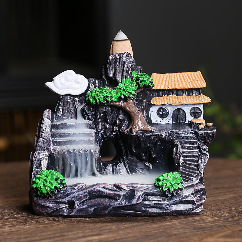 Miniature pavilion waterfall resin backflow incense landscape